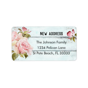 Pink Roses Rustic Aqua Fence New Address Label