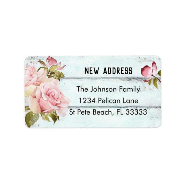 Pink Roses Rustic Aqua Fence New Address Label (Front)