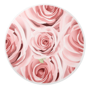 Pink Roses Rustic Floral Shabby Chic Country Glam Ceramic Knob