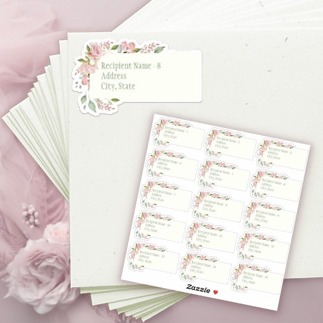 Pink Roses Sage Green Bridal Shower Mailing Lables (Pink Watercolor Roses Sage Green Bridal Shower Mailing Labels Sticker)