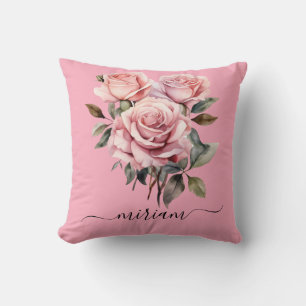 Pink Roses Sage Green Classic Floral  Cushion