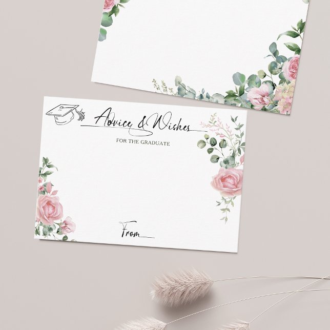 Pink Roses Script Advice And Wishes Graduation Enclosure Card (Creator Uploaded)