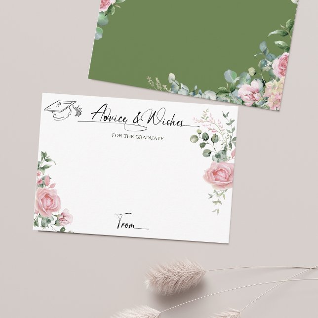 Pink Roses Script Advice And Wishes Graduation Enclosure Card (Creator Uploaded)
