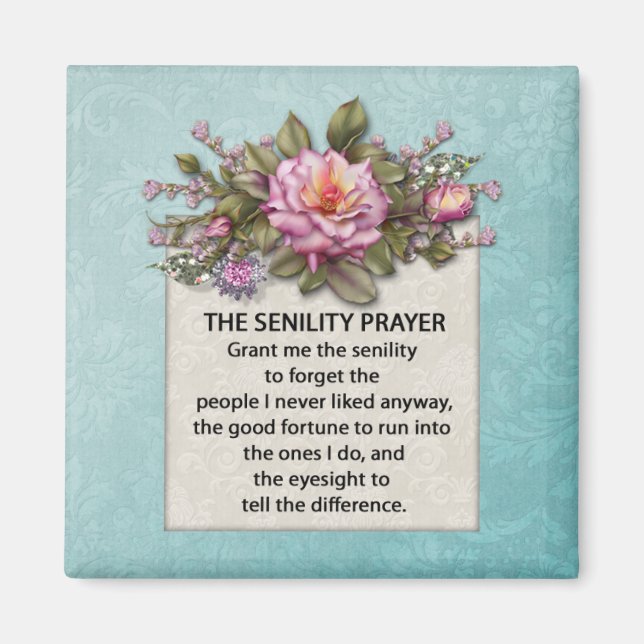 Pink Roses Senility Prayer Magnet (Front)