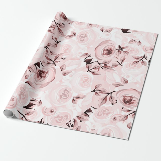 Pink Roses Shabby Chic Glam Elegant Floral Party Wrapping Paper (Unrolled)