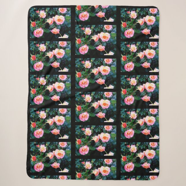 PINK ROSES   SHERPA BLANKET (Front)