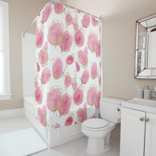 Pink roses shower curtain (In Situ)