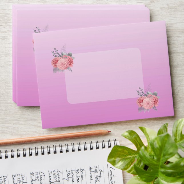 Pink Roses & Silver Pink Glitter Sweet 16 Envelope (Stacked)