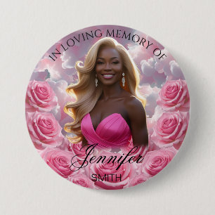 Pink Roses Sky Funeral Memorial Button Keepake
