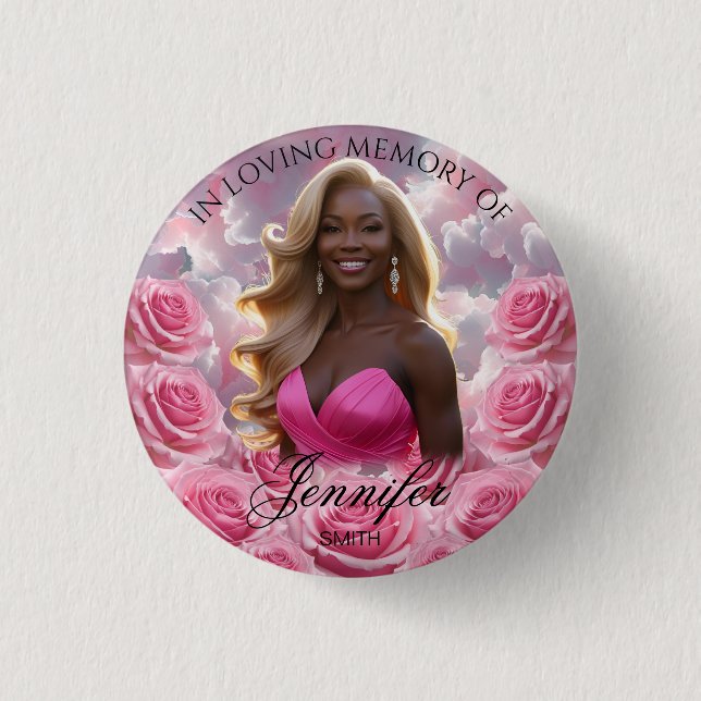 Pink Roses Sky Funeral Memorial Button Keepsake (Front)