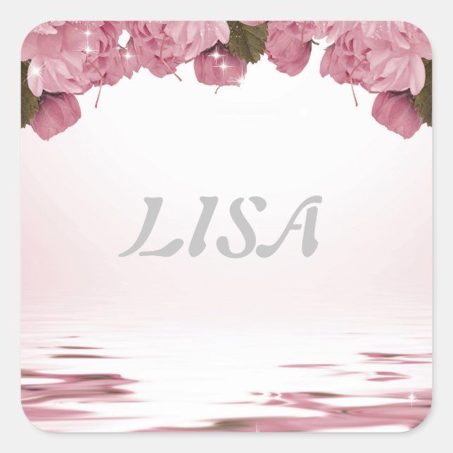 PINK ROSES  SQUARE STICKER (Front)