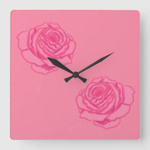 Pink roses square wall clock
