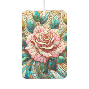 Pink Roses Stained Glass Mosaic Car Air Freshener