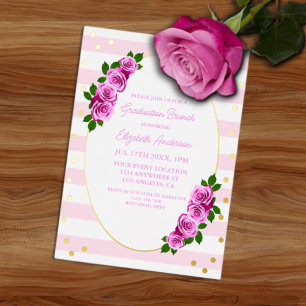 Pink Roses Striped Graduation Brunch