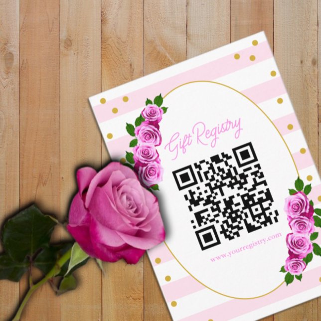 Pink Roses Striped Graduation Brunch Registry Enclosure Card (Creator Uploaded)