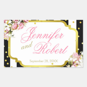 Pink Roses, Stripes and Confetti Rectangular Sticker