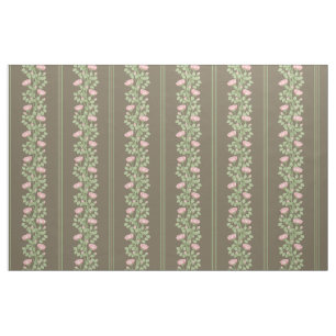 Pink Roses & Stripes on Brown (small scale) Fabric
