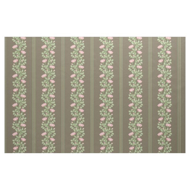 Pink Roses & Stripes on Brown (small scale) Fabric (Yard)