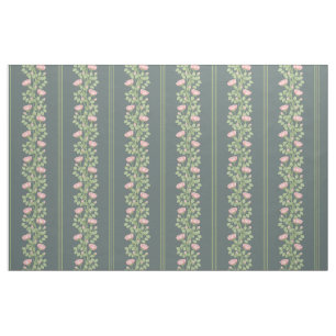 Pink Roses & Stripes on Slate Blue (small scale) Fabric