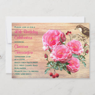 Pink Roses Summer Birthday Party Invitation