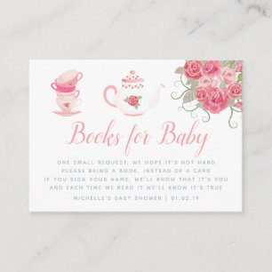 Pink Roses Tea Party Baby Shower Book Request Enclosure Card