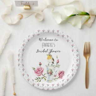 Pink Roses Tea Party Shower Paper Plate