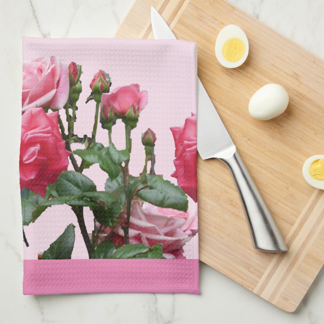 PINK ROSES   TEA TOWEL (Quarter Fold)