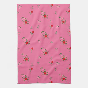 Pink roses tea towel