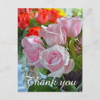Pink roses thank you card