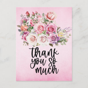 Pink roses Thank you card on pink background