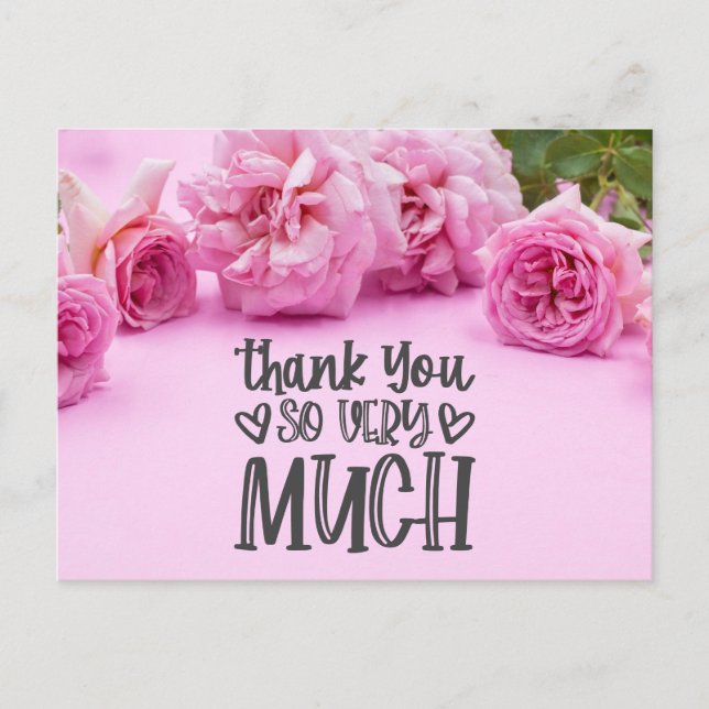 Pink roses Thank you card on pink background (Front)