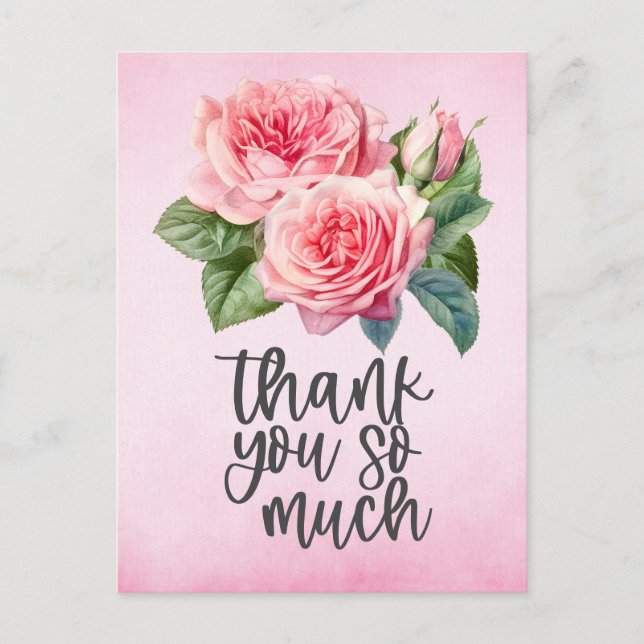Pink roses Thank you card on pink background (Front)