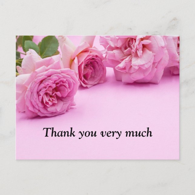 Pink roses Thank you card on pink background (Front)