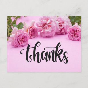 Pink roses Thank you card on pink background
