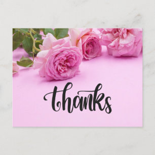 Pink roses Thank you card on pink background
