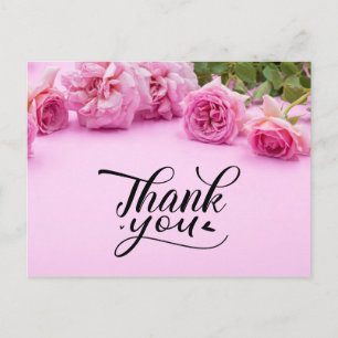 Pink roses Thank you card on pink background