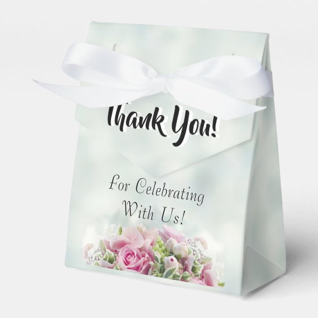 Pink Roses Thank You Wedding Favour Box (Front Side)