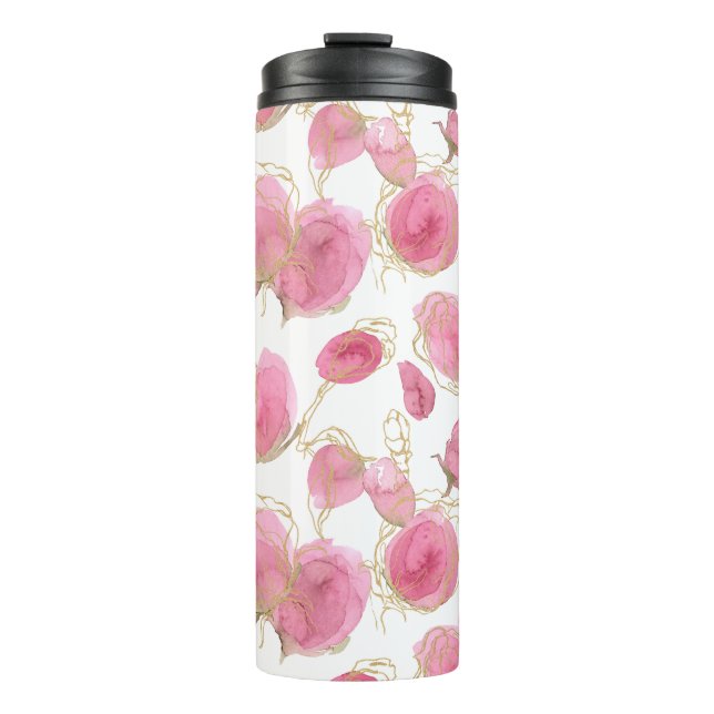Pink roses thermal tumbler (Front)