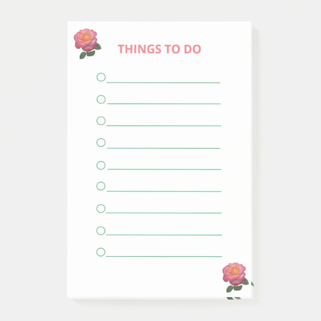 Pink Roses Things To Do Post-it Notes (Front)