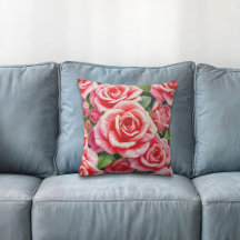 Pink Roses Throw Pillow