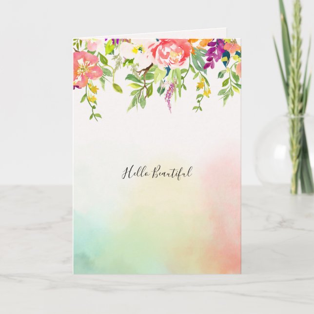 Pink Roses Tie Dye Floral Card (Front)