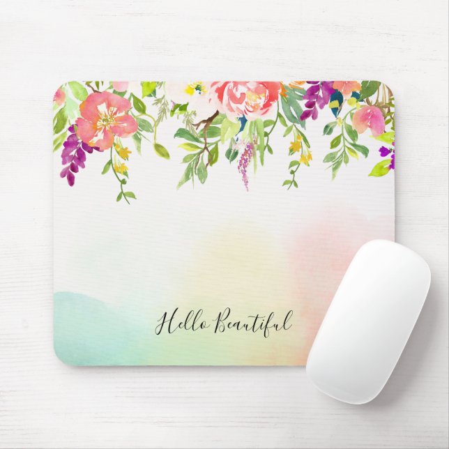 Pink Roses Tie Dye Floral Mouse Mat (With Mouse)