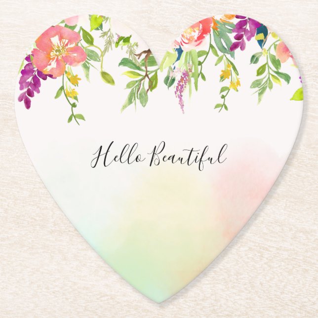 Pink Roses Tie Dye Floral Paper Coaster (Front)