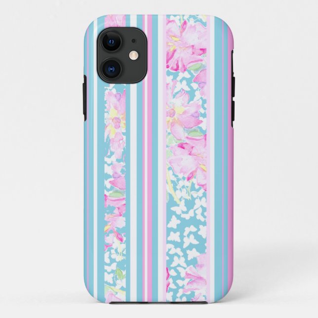Pink Roses, Turquoise Stripes: iPhone 5/5s Case (Back)