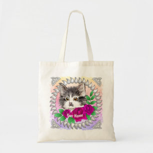 Pink Roses Tuxedo Cat Tote Bag