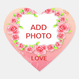 Pink Roses Valentine Add Your Photo Heart Sticker
