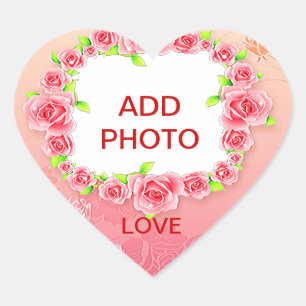 Pink Roses Valentine Add Your Photo Heart Sticker