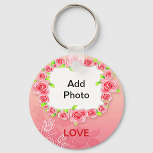 Pink Roses Valentine Add Your Photo Key Ring