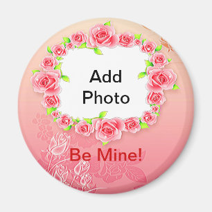 Pink Roses Valentine Add Your Photo Magnet