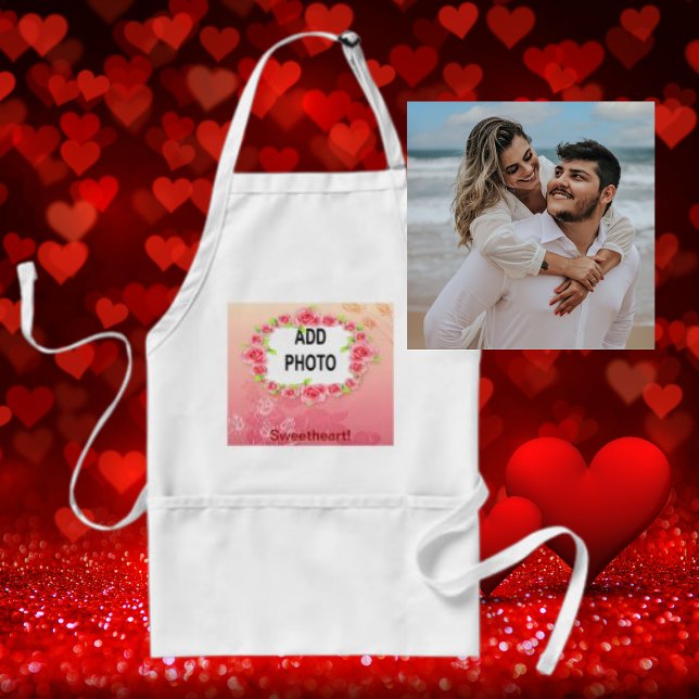 Pink Roses Valentine Add Your Photo Standard Apron (Creator Uploaded)